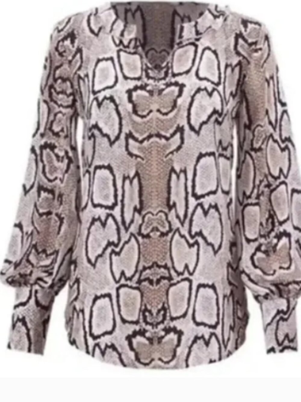 Serpentine Snake Print Blouse Long Sleeves Wide Cuff